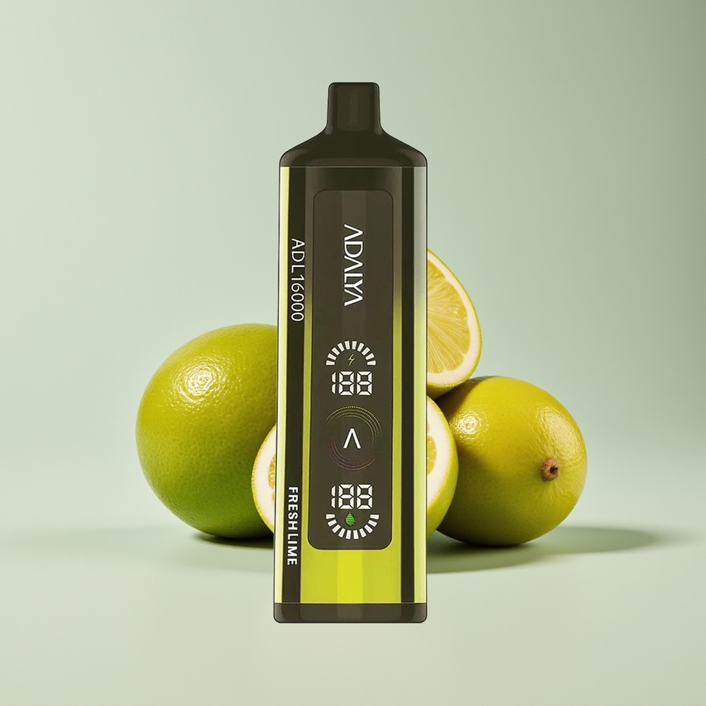 Adalya ADL 16000 PRO Puffs Disposable Vape Fresh Lime New Zealand Wholesale Steel Pipe Digital Screen USB-C 25ml