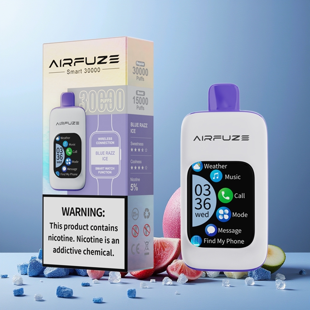 AirFuze Smart 30000 Puffs 5% Nicotine 900mAh Type-C TFT Display Disposable Vape Blue Razz Ice New Zealand Wholesale