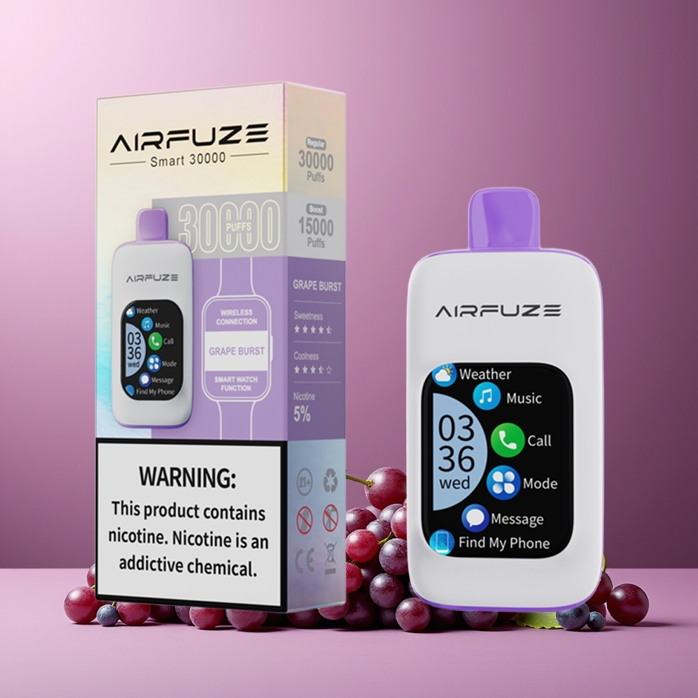 AirFuze Smart 30000 Puffs New Zealand Wholesale Disposable Vape Grape Burst 5% Nicotine 900mAh Type-C 2.01\"TFT Touch Screen
