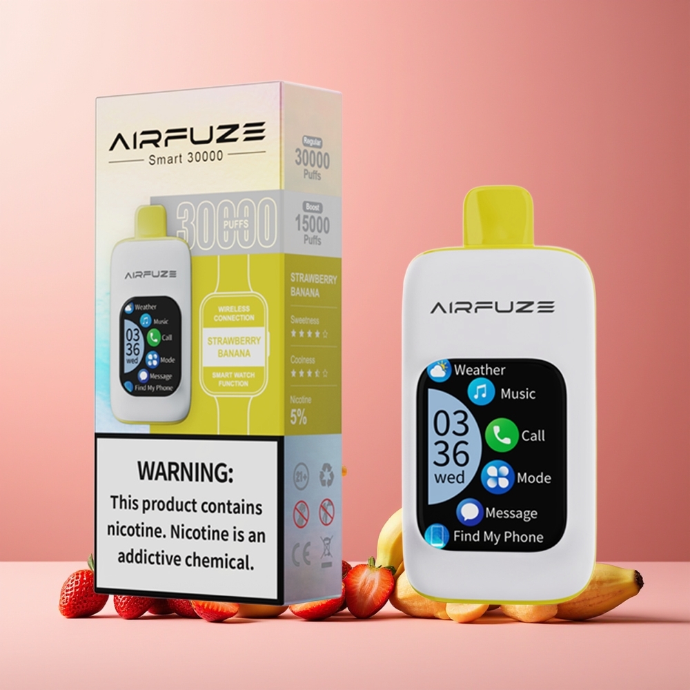 AirFuze Smart 30000 Puffs New Zealand Wholesale Disposable Vape Strawberry Banana 5% Nicotine 900mAh Type-C 2.01\"TFT Touch Screen