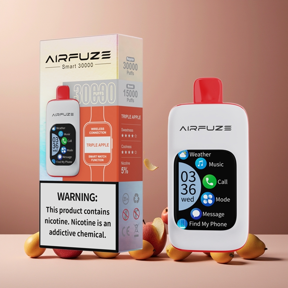 AirFuze Smart 30000 Puffs New Zealand Wholesale Disposable Vape Triple Apple with 2.01\" TFT Touch Screen & Type-C Charging