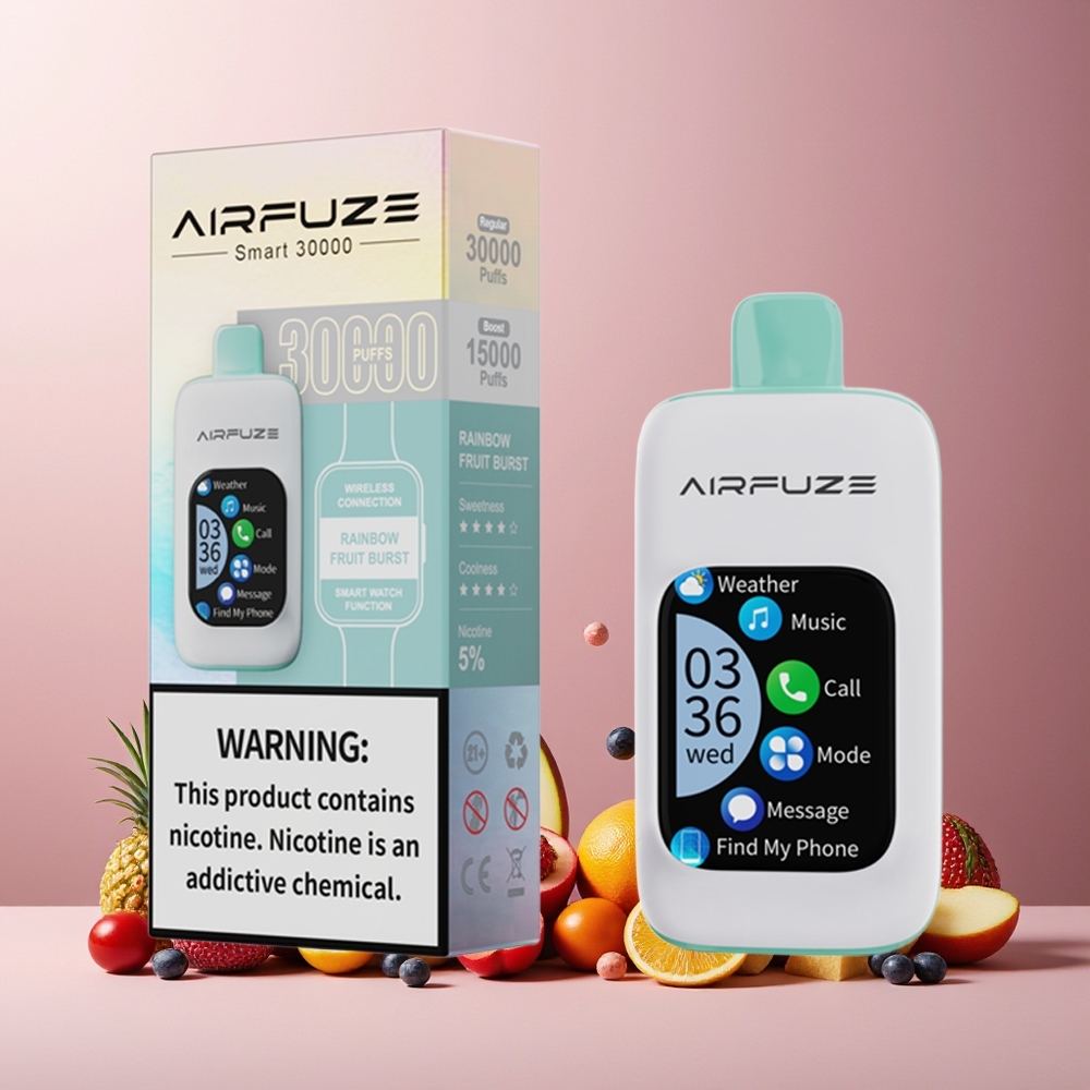 AirFuze Smart 30000 Puffs New Zealand Wholesale Disposable Vape with 2.01\" TFT Touch Screen & Type-C Charging - Rainbow Fruit Burst