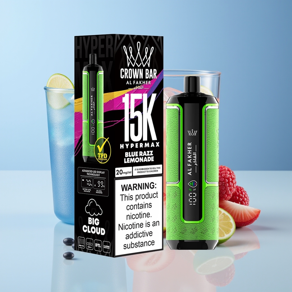 Al Fakher Crown Bar 15K Hypermax 22ml 600mAh 20mg DTL Blue Razz Lemonade New Zealand Wholesale