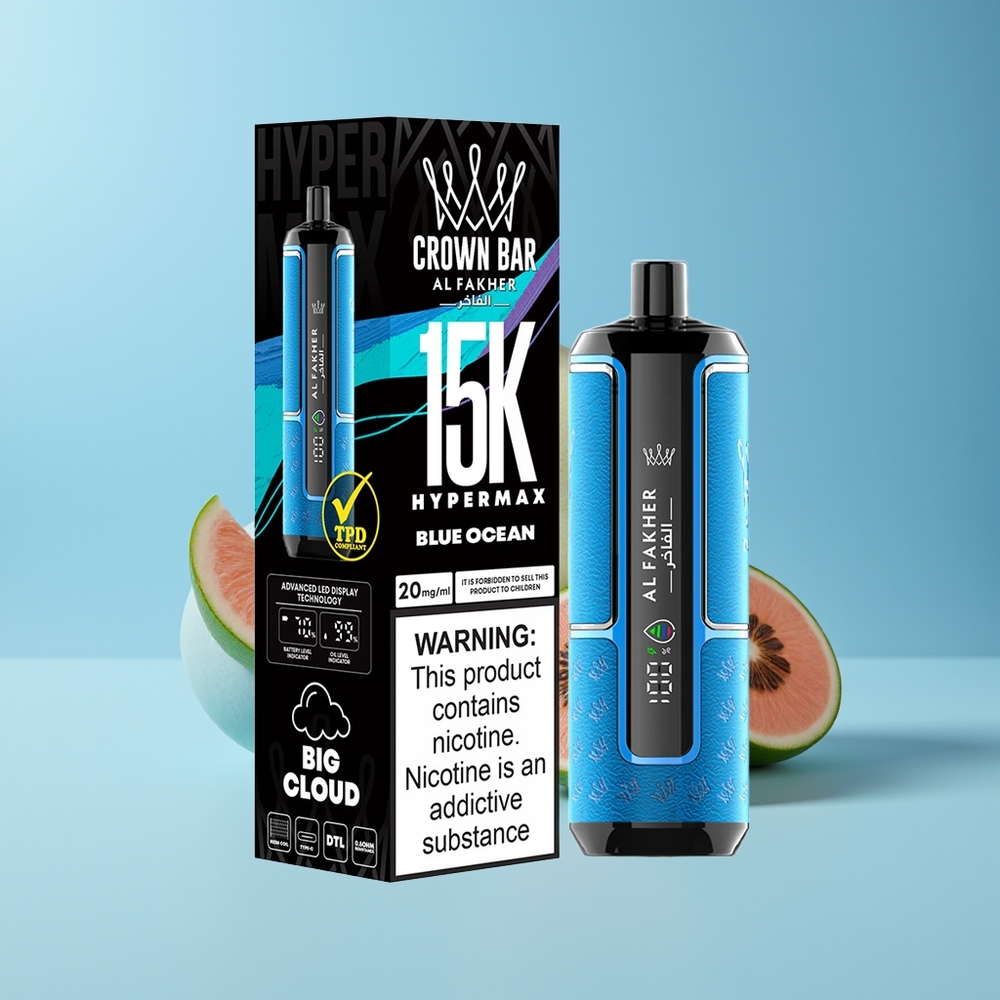 Al Fakher Crown Bar 15K Hypermax 22ml 600mAh Type-C DTL 20mg Compact Blue Ocean New Zealand Wholesale
