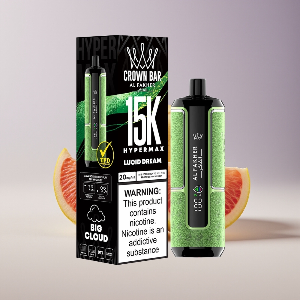 Al Fakher Crown Bar 15K Hypermax Disposable Vape Kit Lucid Dream New Zealand Wholesale 22ml 600mAh 15K Puffs DTL 20mg