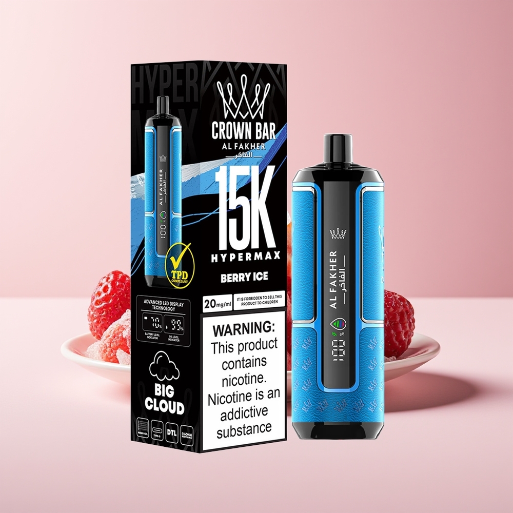 Al Fakher Crown Bar 15K Hypermax New Zealand Wholesale 22ml 600mAh Berry Ice Disposable Vape Kit