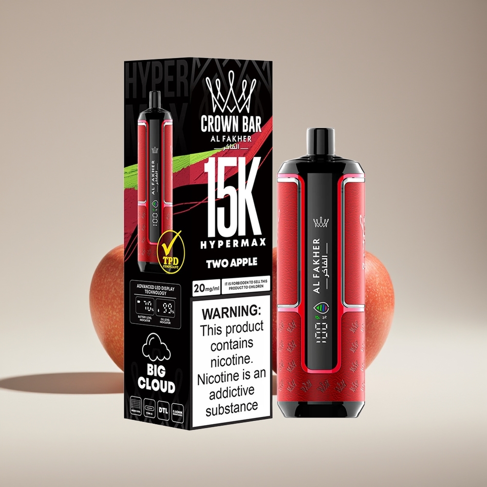 Al Fakher Crown Bar New Zealand Wholesale 15K Hypermax 22ml 15000 Puffs DTL Two Apple Disposable Vape Kit