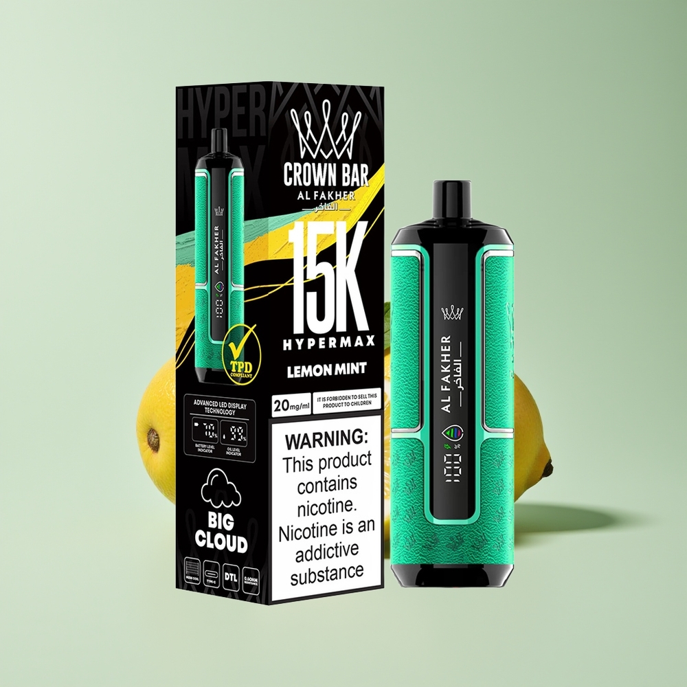 Al Fakher Crown Bar New Zealand Wholesale 15K Hypermax 22ml 600mAh DTL 20mg Lemon Mint Disposable Vape