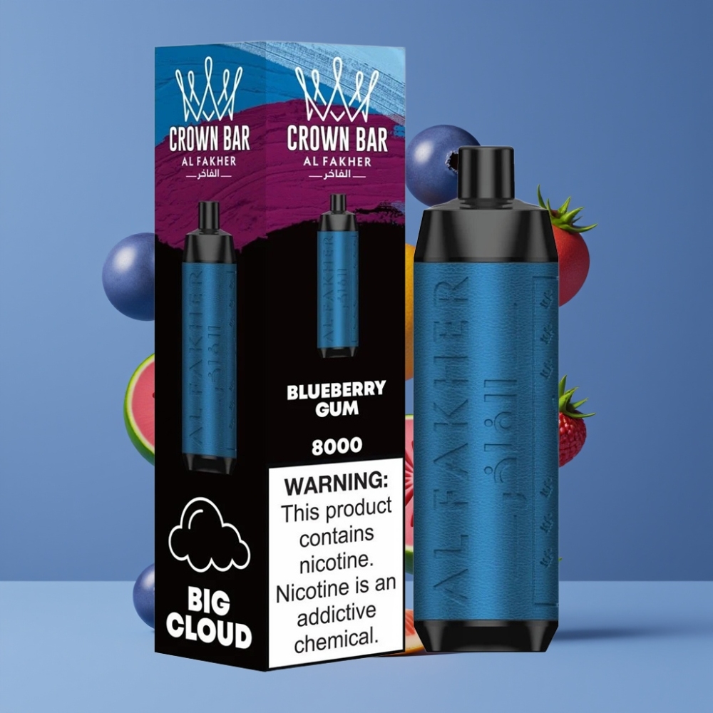 Al Fakher Crown Bar 8000 Crystal 18ml 5mg 600mAh USB-C 8000 Puffs Disposable Vape Blueberry Gum New Zealand Wholesale