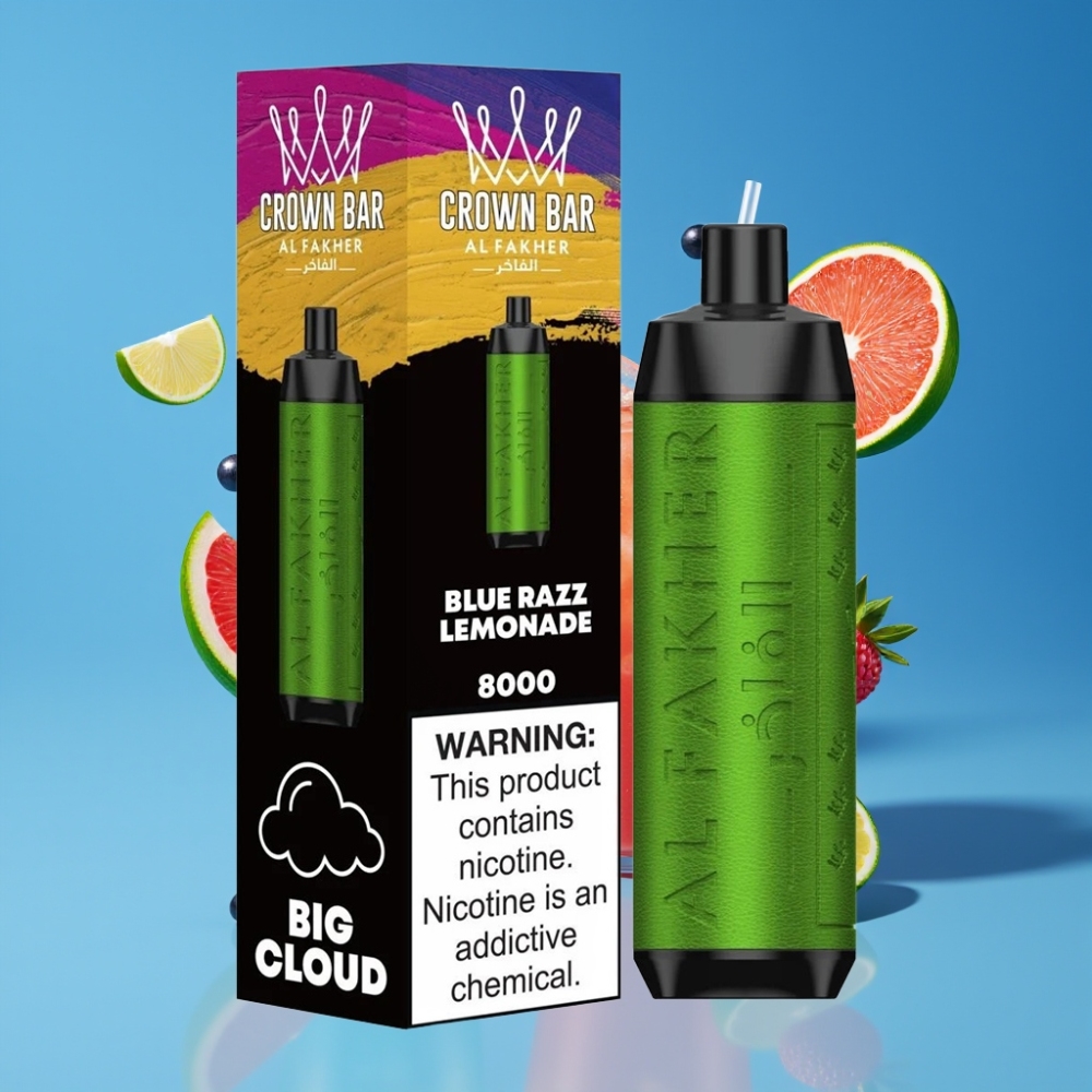 Al Fakher Crown Bar 8000 Crystal 18ml 5mg 600mAh USB-C Draw-Activated Disposable Vape Blue Razz Lemonade New Zealand Wholesale