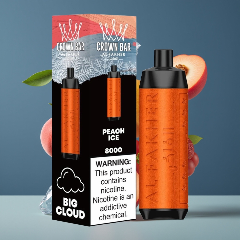 Al Fakher Crown Bar 8000 Crystal 600mAh 18ml 5mg Peach Ice Disposable Vape New Zealand Wholesale