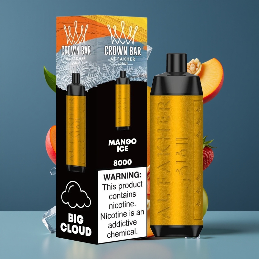 Al Fakher Crown Bar 8000 Crystal Disposable Vape Mango Ice New Zealand Wholesale 600mAh 18mL 5mg 8000 Puffs USB-C