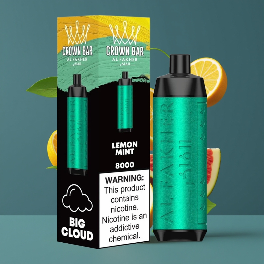 Al Fakher Crown Bar 8000 Crystal New Zealand Wholesale 18ml 5mg Lemon Mint Disposable Vape 600mAh USB-C 8000 Puffs