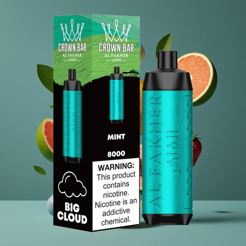 Al Fakher Crown Bar 8000 Crystal New Zealand Wholesale 18ml 5mg Mint Disposable Vape 8000 Puffs USB-C 600mAh