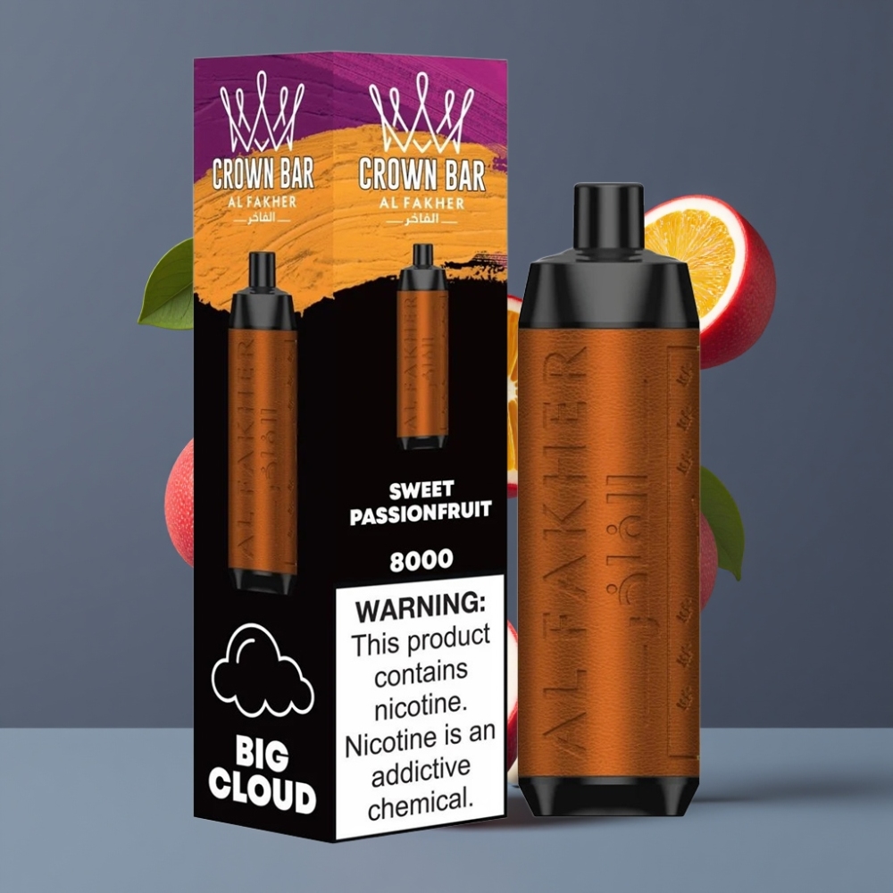 Al Fakher Crown Bar 8000 Crystal New Zealand Wholesale 18ml 8000 Puffs 5mg Sweet Passionfruit Disposable Vape