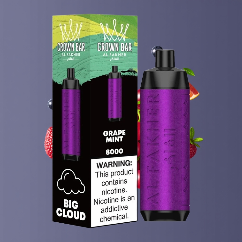 Al Fakher Crown Bar 8000 Crystal New Zealand Wholesale 600mAh 18ml 5mg Grape Mint Disposable Vape