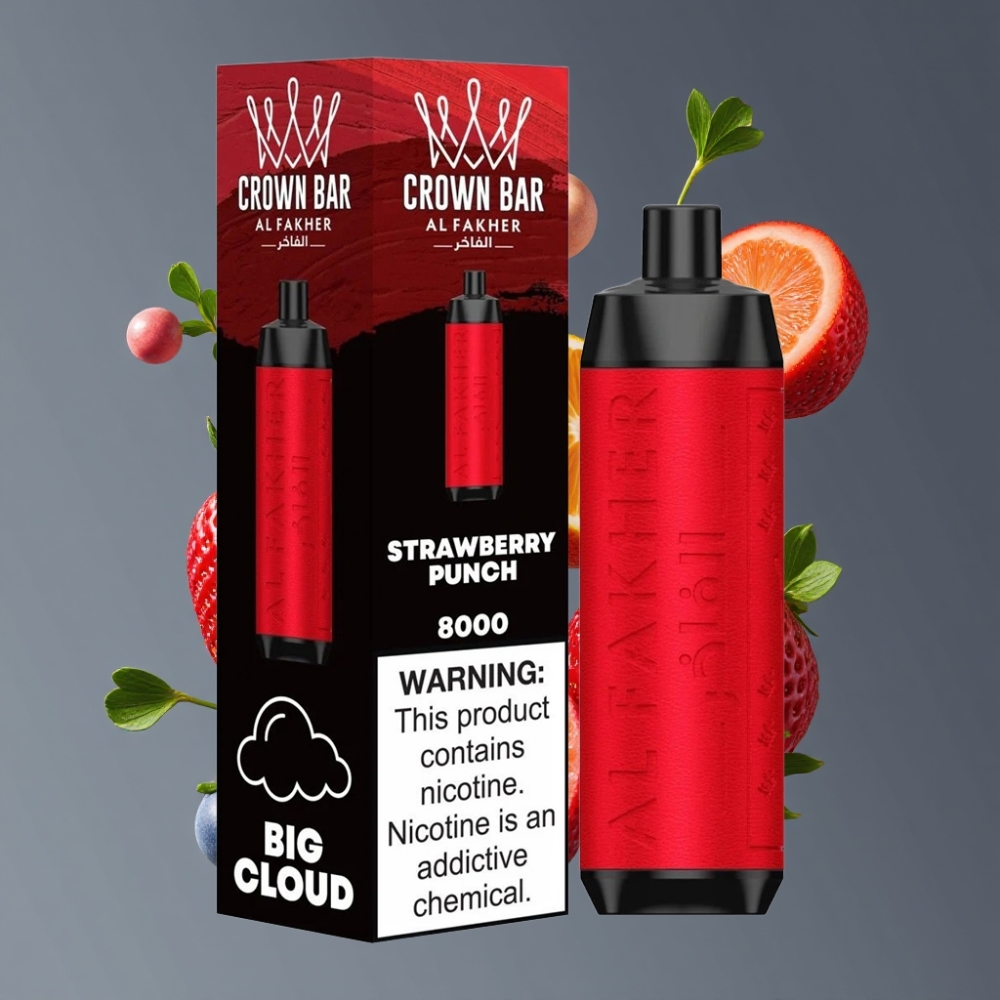 Al Fakher Crown Bar 8000 New Zealand Wholesale 600mah 18ml 5mg 0.6ohm 8000 Puffs Strawberry Punch Disposable Vape