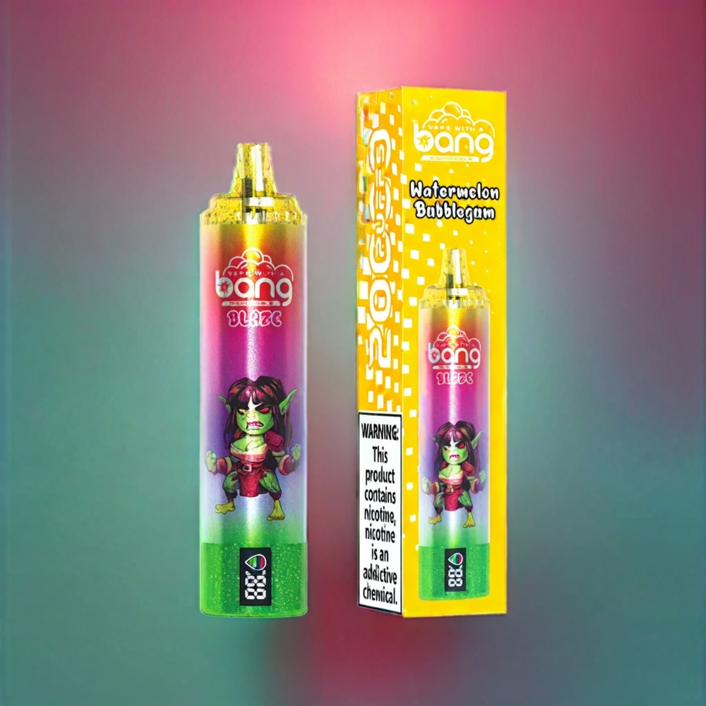 Bang Blaze Tornado 20000 Puffs New Zealand Wholesale Disposable Vape Watermelon Bubblegum, Type-C Charging, Customizable Airflow, 0%-5% Nicotine