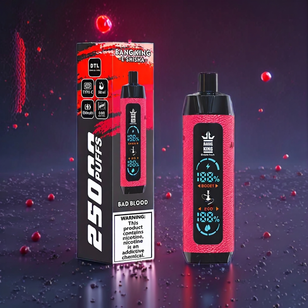 Bang King Shisha 25000 Puffs 30ml 650mAh Mesh Coil 0.6Ω Type-C Bad Blood New Zealand Wholesale