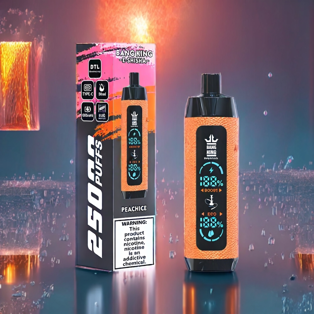 Bang King Shisha 25000 Puffs 30ml 650mAh Mesh Coil 0.6Ω Type-C Peach Ice New Zealand Wholesale