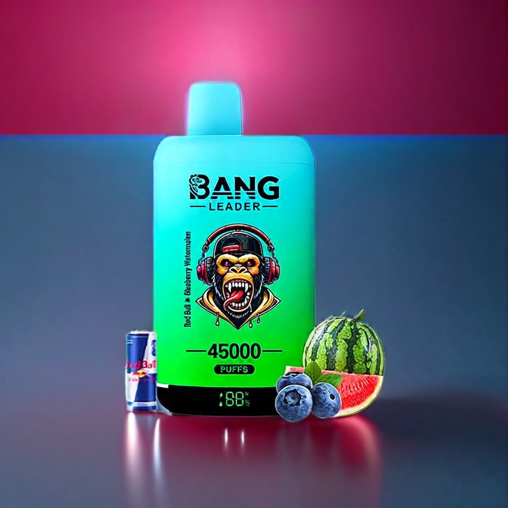 Bang Leader 45000 Puffs New Zealand Wholesale Disposable Vape with Smart Screen & Type-C USB, Red Bull Blueberry Watermelon Dual Flavor 2-in-1