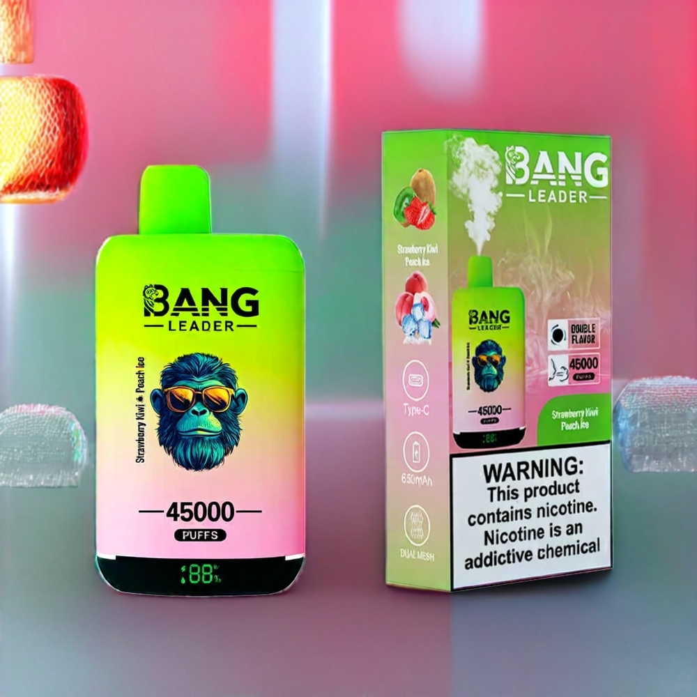 Bang Leader 45000 Puffs New Zealand Wholesale Strawberry Kiwi Peach Ice Disposable Vape with Smart Screen & Dual Flavor 2-in-1 Design