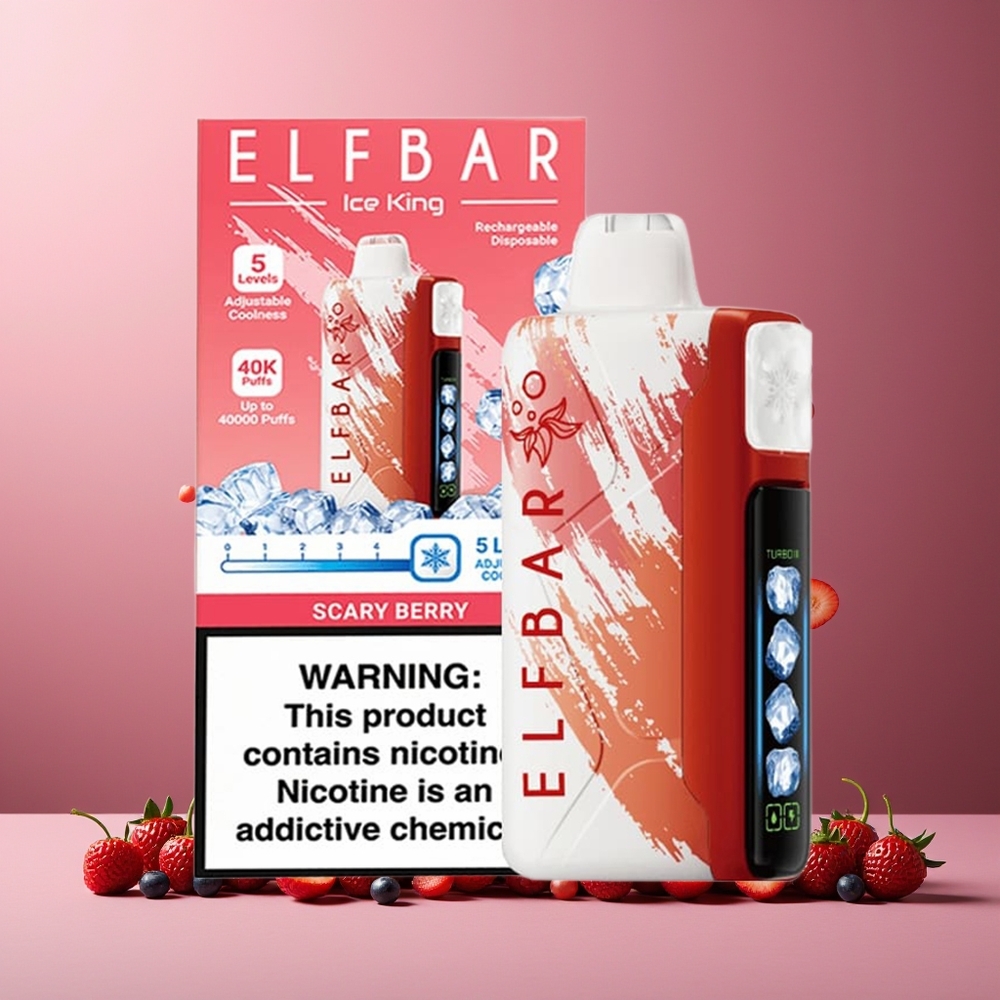 ELF BAR Ice King 40000 Puffs Disposable Vape Scary Berry New Zealand Wholesale 20ml 5% Nicotine Rechargeable LCD Dual Airflow