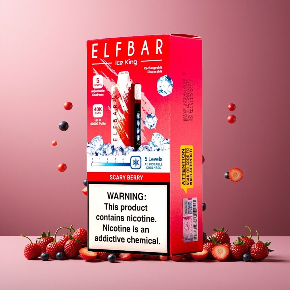 ELF BAR Ice King 40000 Puffs Disposable Vape Scary Berry New Zealand Wholesale 20ml 5% Nicotine Rechargeable LCD Dual Airflow