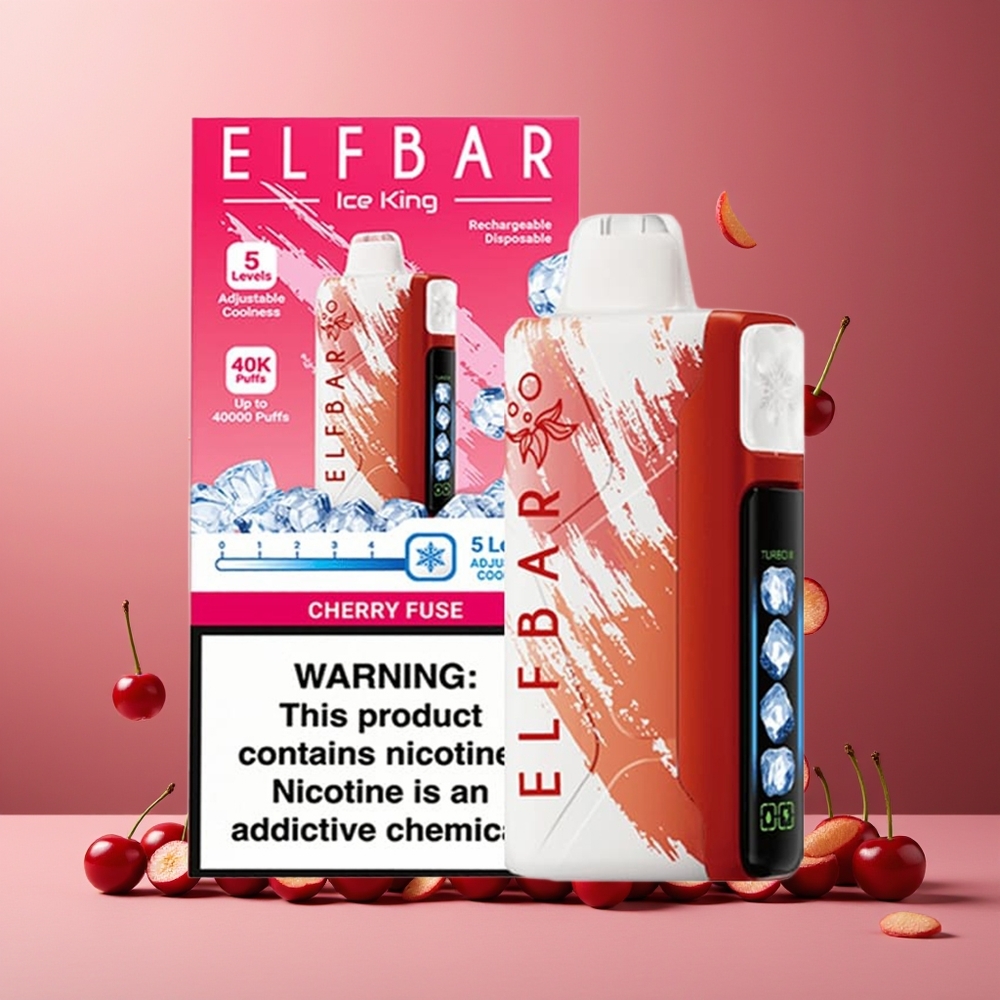 ELF BAR Ice King 40000 Puffs New Zealand Wholesale Disposable Vape Cherry Fuse 20mL 5% Nicotine Rechargeable 850mAh Adjustable Cooling LCD