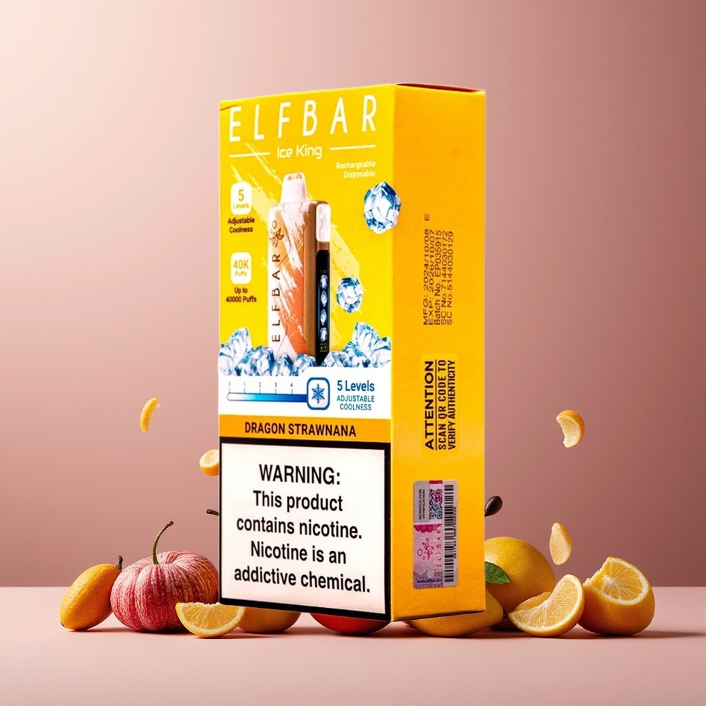 ELF BAR Ice King 40000 Puffs New Zealand Wholesale Disposable Vape Dragon Strawnana 20mL 5% Nicotine Rechargeable 850mAh Adjustable Cooling LCD