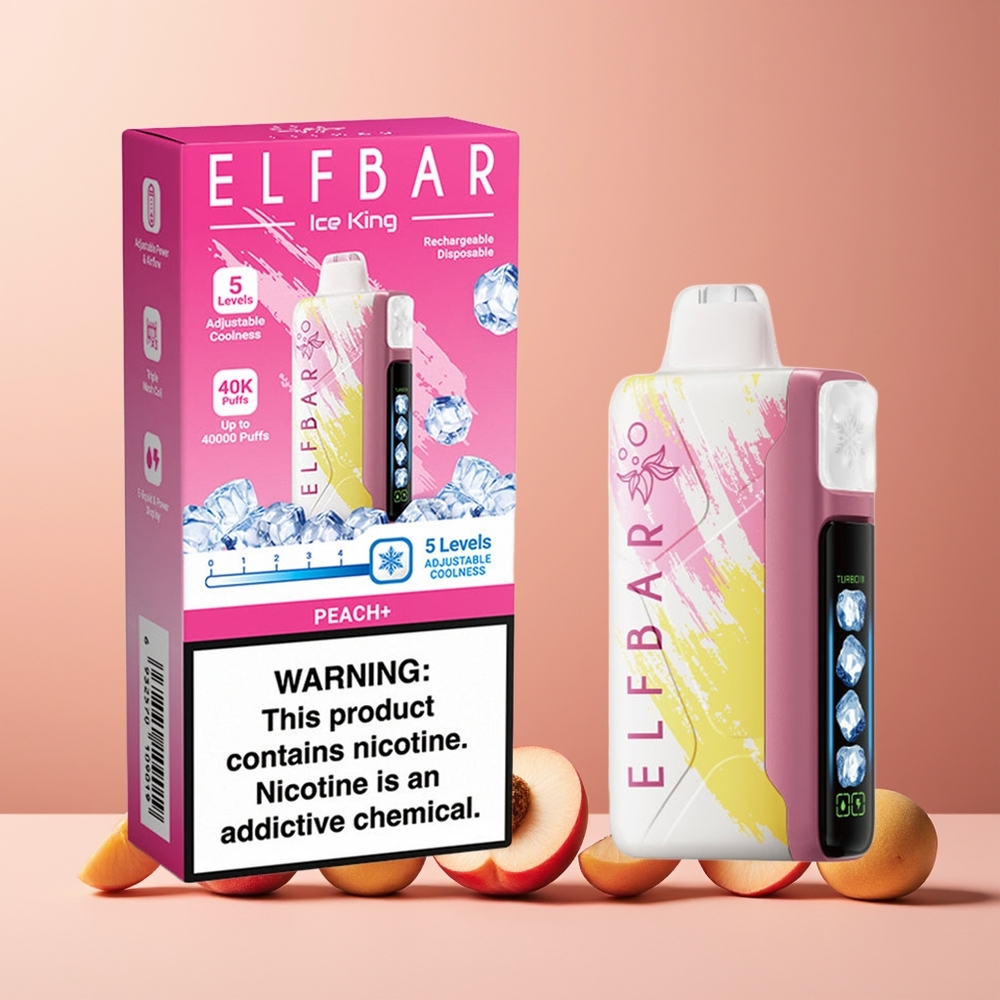 ELF BAR Ice King 40000 Puffs New Zealand Wholesale Disposable Vape Peach+ 20mL 5% Nicotine Rechargeable 850mAh Adjustable Cooling LCD