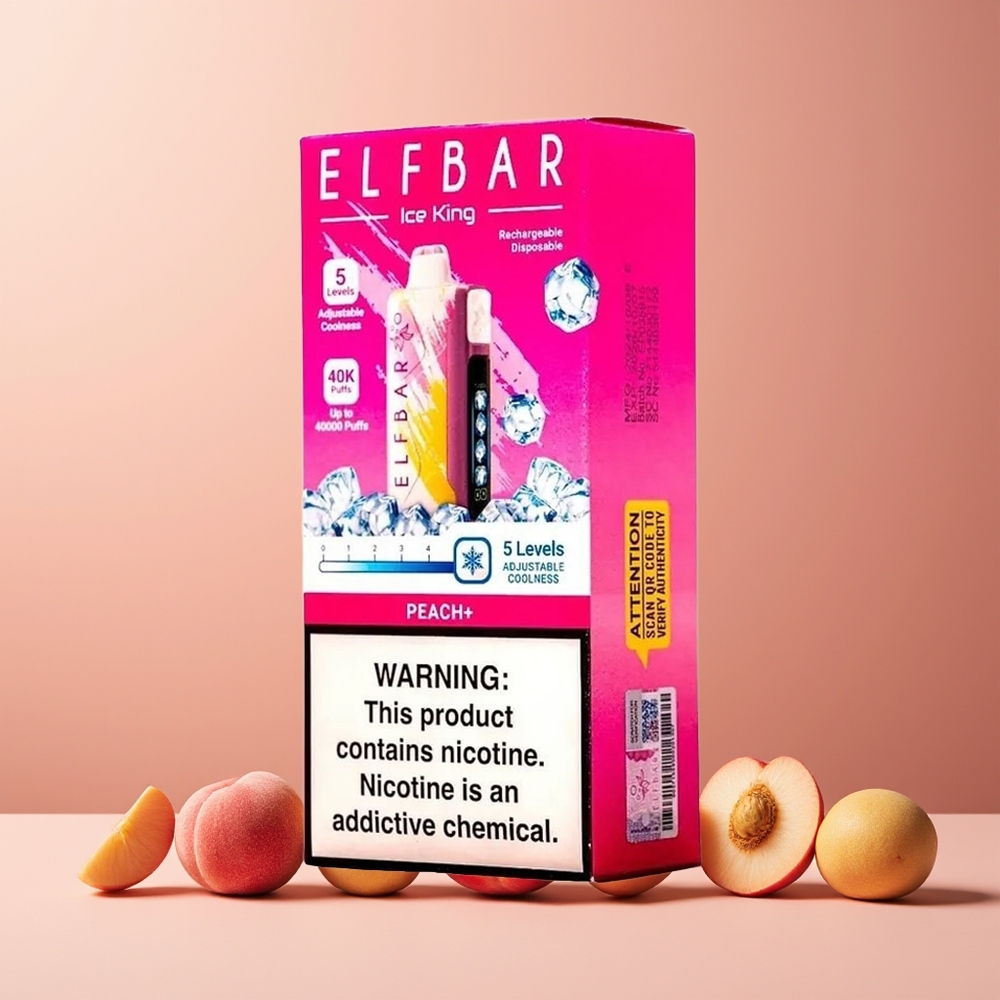 ELF BAR Ice King 40000 Puffs New Zealand Wholesale Disposable Vape Peach+ 20mL 5% Nicotine Rechargeable 850mAh Adjustable Cooling LCD