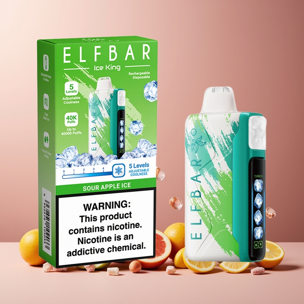 ELF BAR Ice King 40000 Puffs New Zealand Wholesale Disposable Vape Sour Apple Ice 20mL 5% Rechargeable 850mAh Adjustable Cooling LCD