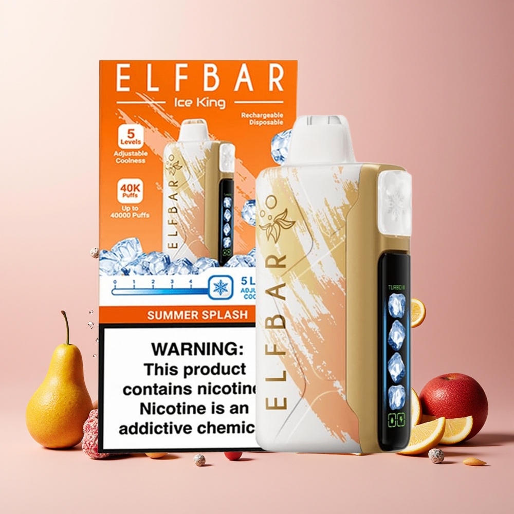 ELF BAR Ice King 40000 Puffs New Zealand Wholesale Disposable Vape Summer Splash with 20ml E-Liquid, 5% Nicotine, Rechargeable 850mAh, LCD Display