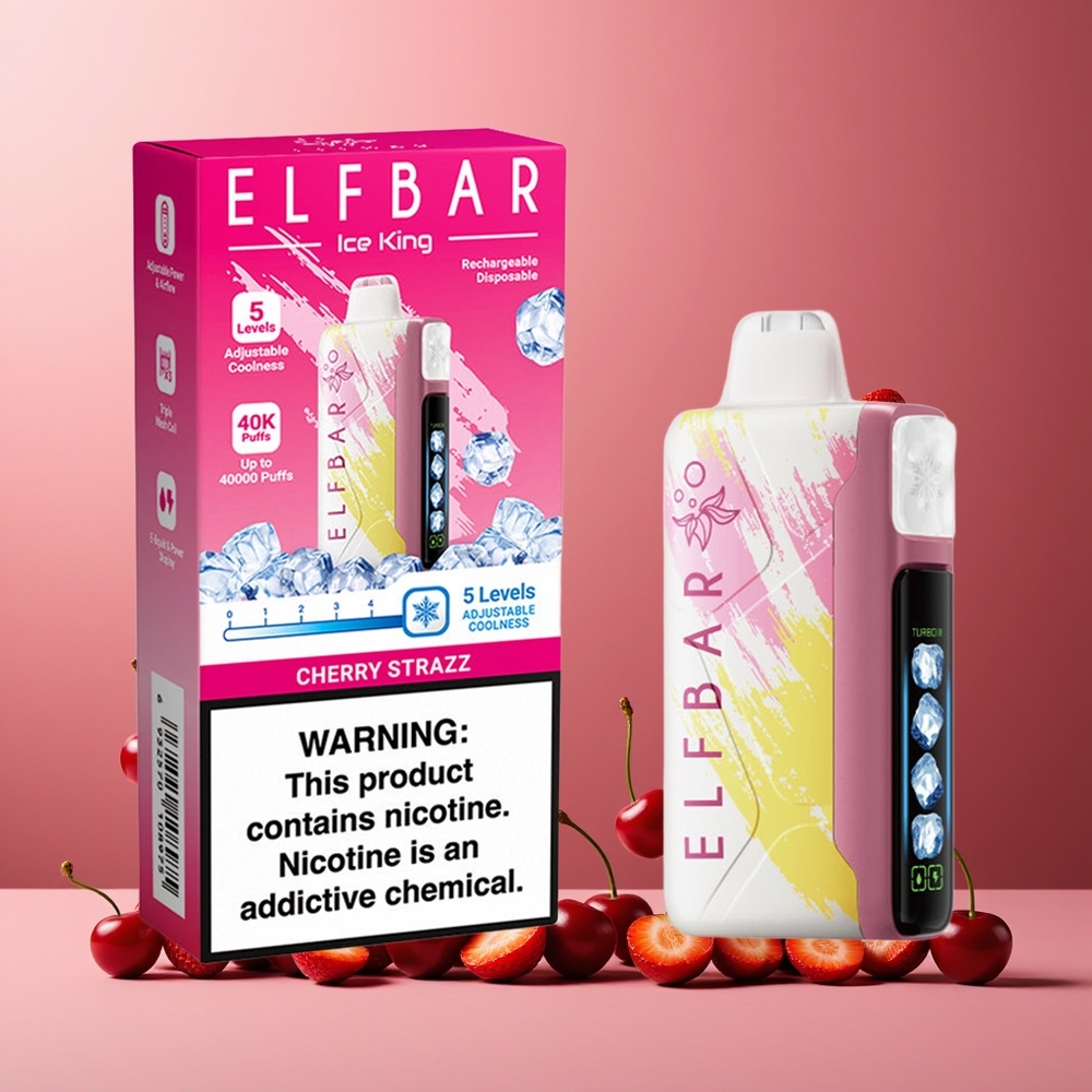 ELF BAR Ice King 40000 Puffs New Zealand Wholesale Rechargeable 850mAh Adjustable Cooling Cherry Strazz Disposable Vape