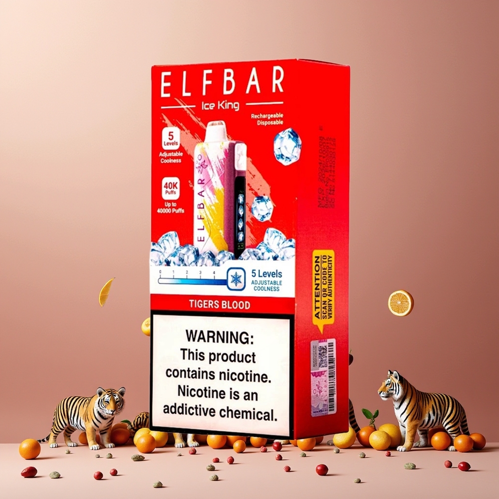ELF BAR Ice King 40000 Puffs New Zealand Wholesale Rechargeable 850mAh Adjustable Cooling LCD Tigers Blood Disposable Vape