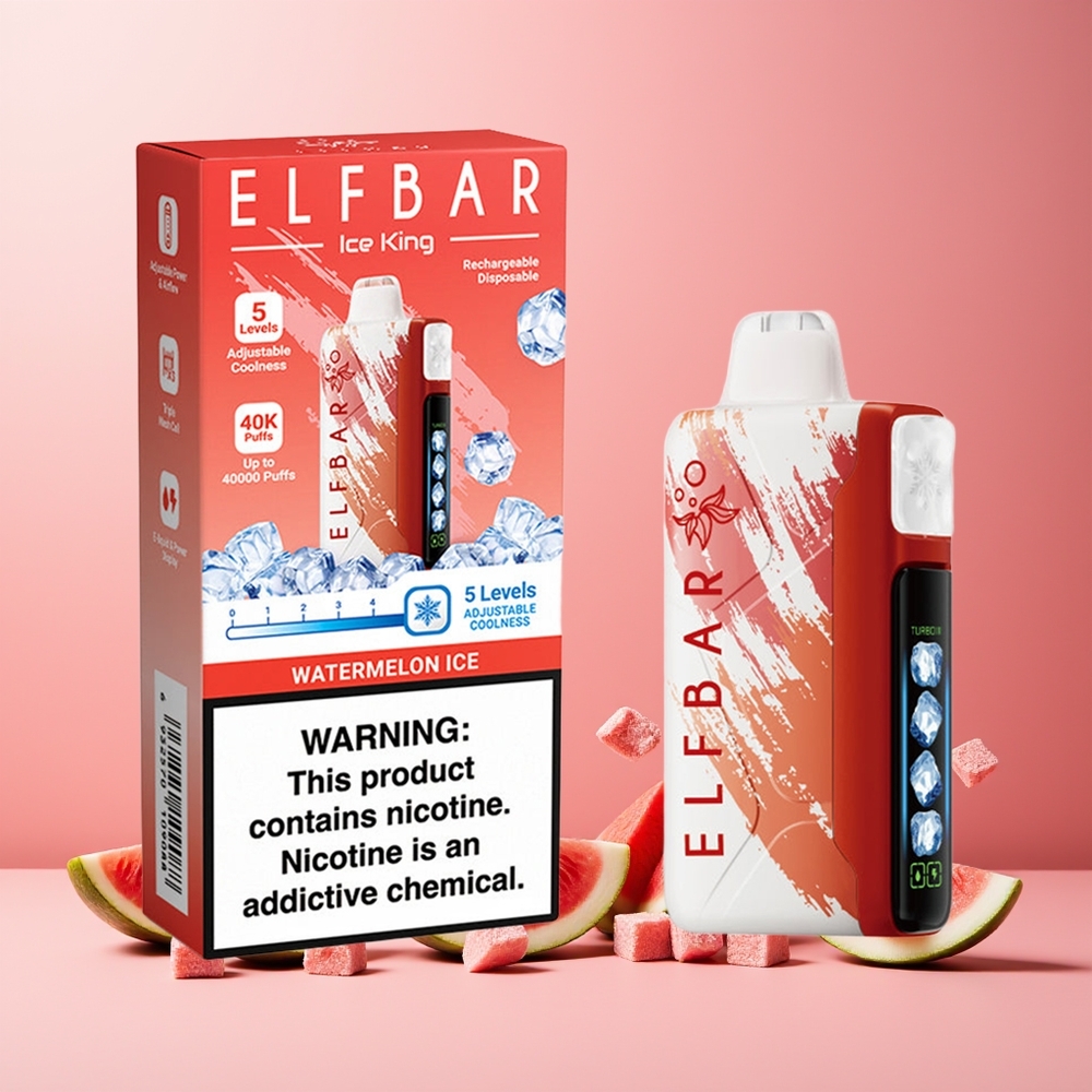 ELF BAR Ice King 40000 Puffs New Zealand Wholesale Rechargeable 850mAh Adjustable Cooling LCD Watermelon Ice Disposable Vape