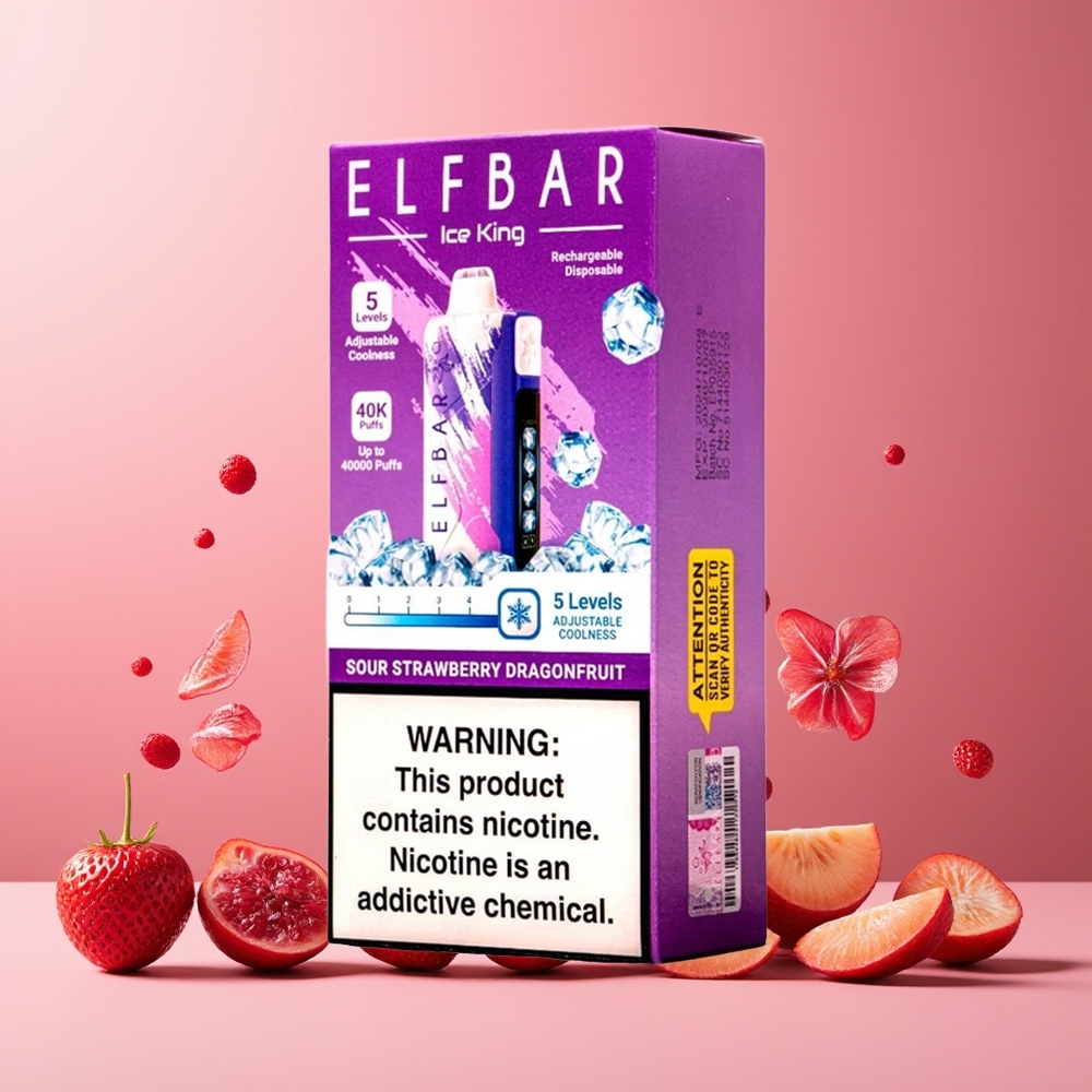 ELF BAR Ice King 40000 Puffs New Zealand Wholesale Rechargeable 850mAh Adjustable Cooling Sour Strawberry Dragonfruit