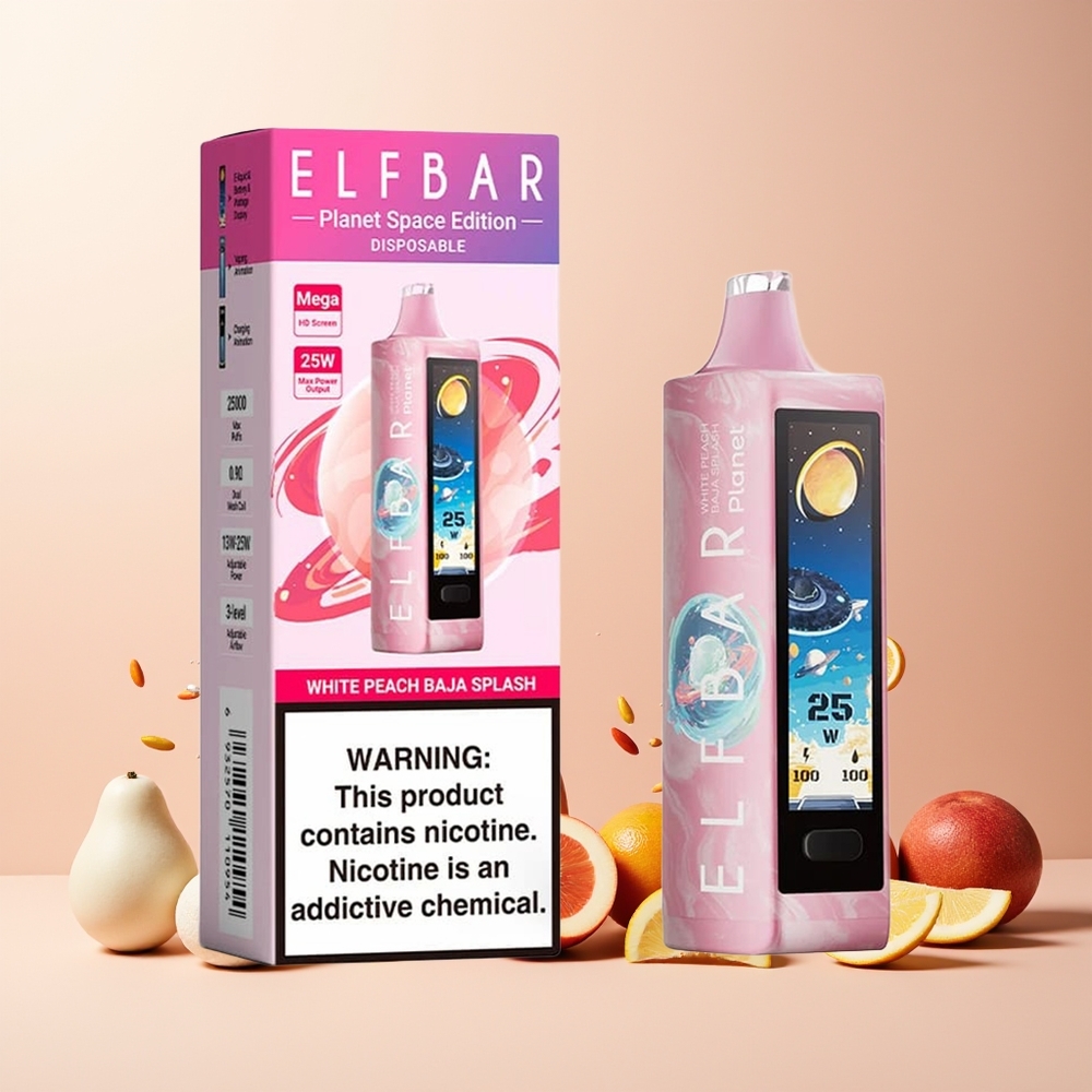 ELF BAR Planet 25000 Puffs 18ml Mesh Rechargeable Disposable Vape White Peach Baja Splash New Zealand Wholesale