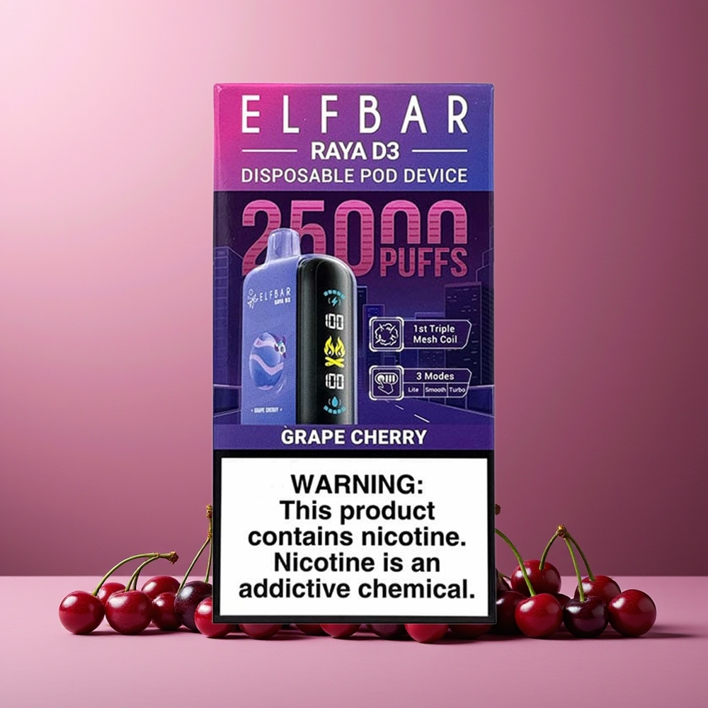ELF BAR RAYA D3 25000 Puffs Disposable Vape Grape Cherry New Zealand Wholesale 850mAh 23ml 5% Type-C Large Screen 20 Flavors Rechargeable