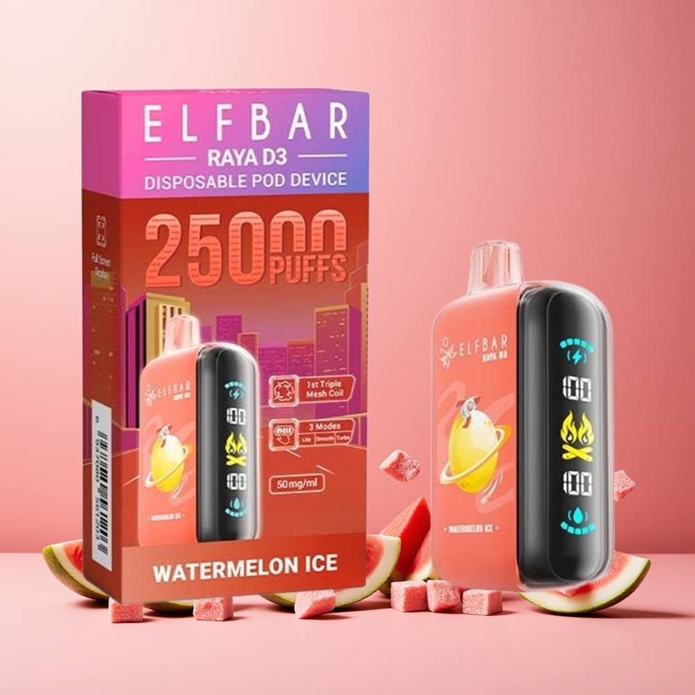 ELF BAR RAYA D3 25000 Puffs Disposable Vape Watermelon Ice New Zealand Wholesale 850mAh 23ml 5% Type-C Large Screen 20 Flavors