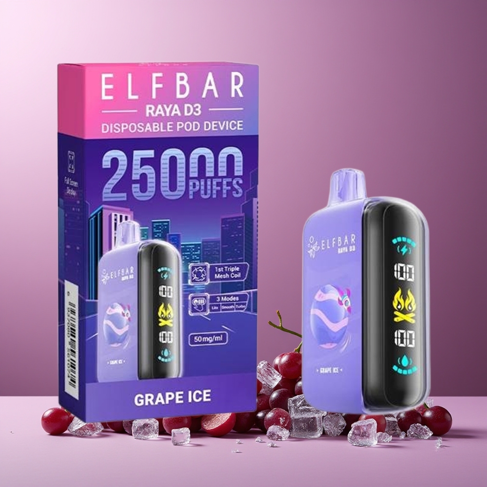 ELF BAR RAYA D3 25000 Puffs New Zealand Wholesale Disposable Vape Grape Ice 850mAh 23ml 5% Type-C Large Screen 20 Flavors