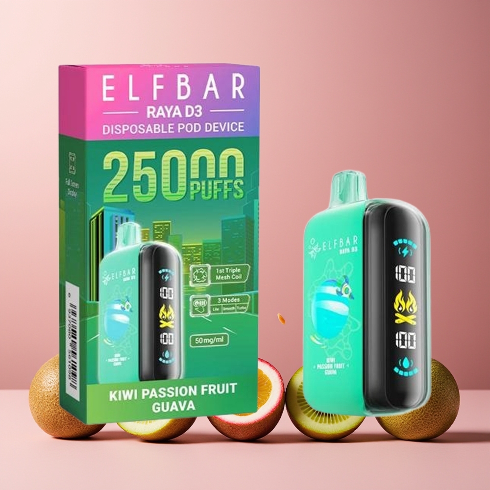 ELF BAR RAYA D3 25000 Puffs New Zealand Wholesale Disposable Vape Kiwi Passion Fruit Guava 850mAh 23ml 5% Type-C Rechargeable Large Screen 20 Flavors