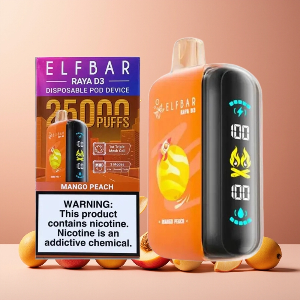 ELF BAR RAYA D3 25000 Puffs New Zealand Wholesale Disposable Vape Mango Peach 850mAh 23ml 5% Type-C Rechargeable