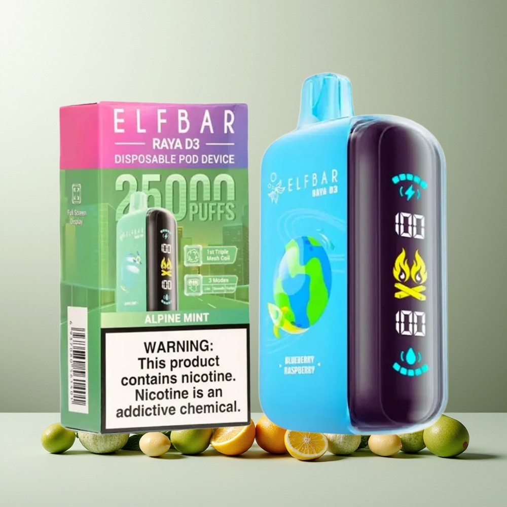 ELF BAR RAYA D3 25000 Puffs New Zealand Wholesale Rechargeable 850mAh 23ml 5% Alpine Mint Disposable Vape with Type-C