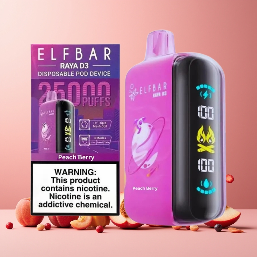 ELF BAR RAYA D3 25000 Puffs New Zealand Wholesale Rechargeable 850mAh Type-C 23ml Peach Berry Disposable Vape