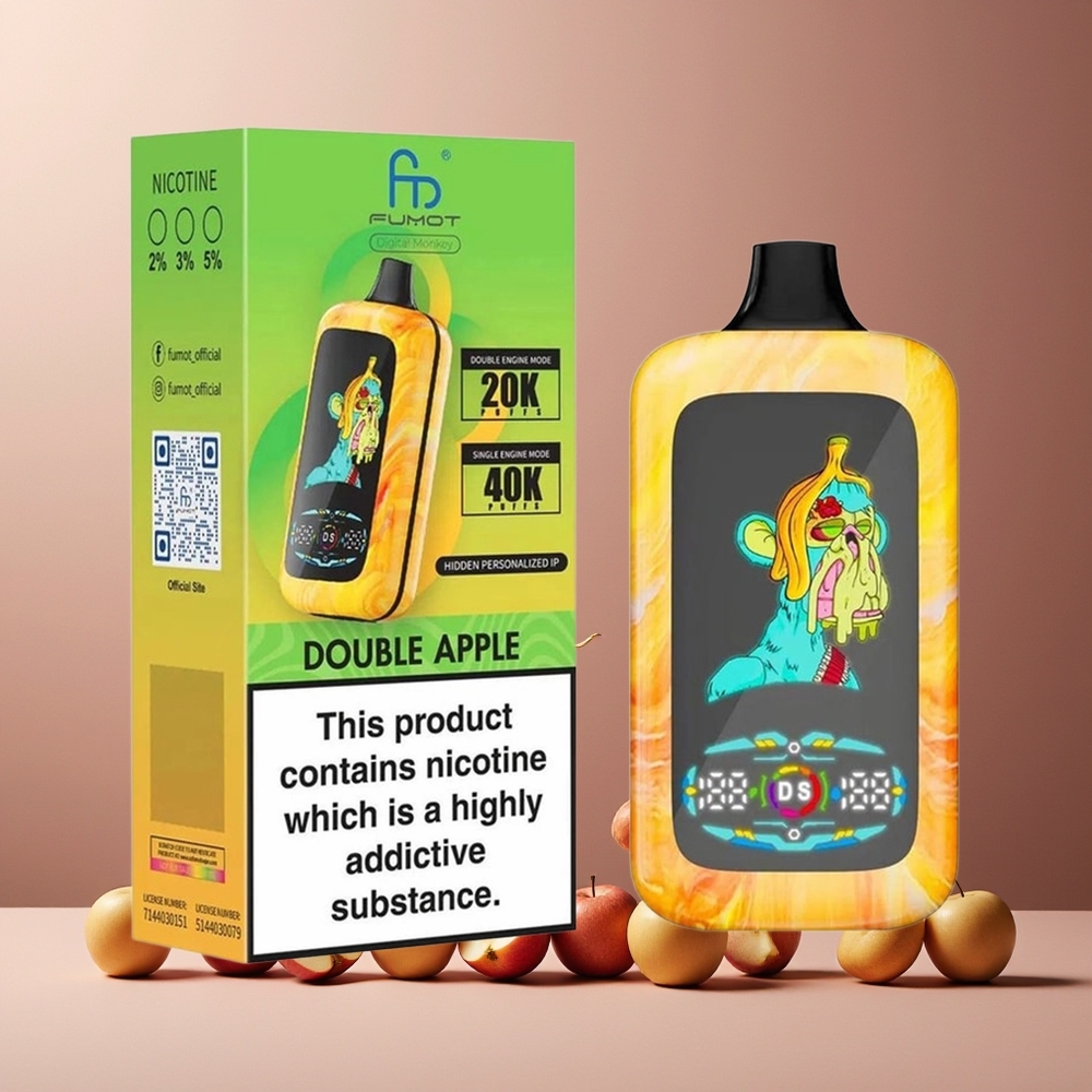 Fumot Digital Monkey 20000/40000 Disposable Vape New Zealand Wholesale Double Apple Dual Mesh Coil Type-C 850MAH 0-5% Nicotine