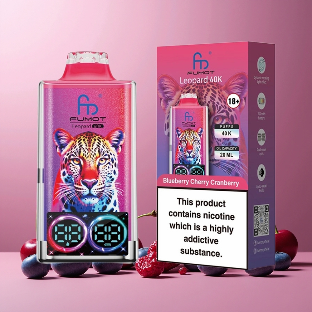 Fumot Leopard 40K Puffs New Zealand Wholesale Disposable Vape 5% Nicotine 700mAh Dual Mesh Type-C Blueberry Cherry Cranberry