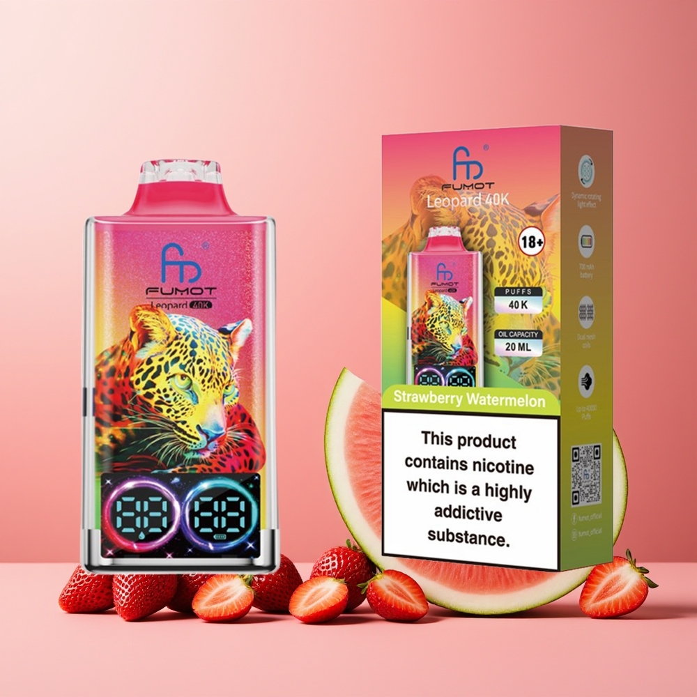 Fumot Leopard 40K Puffs New Zealand Wholesale Disposable Vape Strawberry Watermelon 5% Nicotine 700mAh Dual Mesh Type-C Digital Display