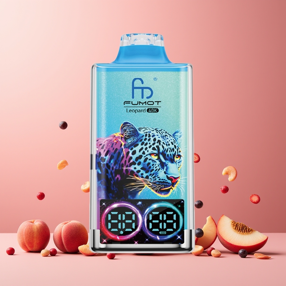 Fumot Leopard 40K Puffs New Zealand Wholesale Dual Mesh 5% Nicotine Peach Berry Disposable Vape with 700mAh Battery & Type-C Charging